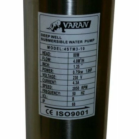 Varan Motors - 4STM3-10 Pompe à Eau Immergée Pour Puits Profonds Et Forage, 4m³/h - 80m, 750Watt - Gris 5 Varan Motors - 4STM3-10 Pompe à Eau Immergée Pour Puits Profonds Et Forage, 4m³/h - 80m, 750Watt - Gris – Image 3